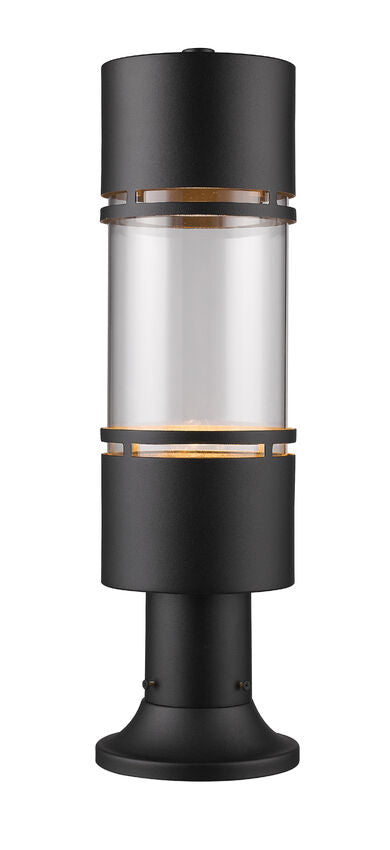 Z-Lite Luminata 6" W x 22" H 1-Light LED Black Outdoor Pier Mounted Fixture and Round Pier Mount Hardware With Clear Glass Shade