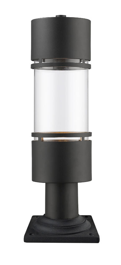 Z-Lite Luminata 6" W x 22" H 1-Light LED Black Outdoor Pier Mounted Fixture and Square Pier Mount Hardware With Clear Glass Shade