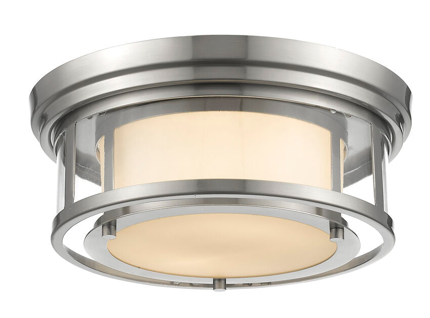 Z-Lite Luna 13" 2-Light Brushed Nickel Flush Mount Lighting With Matte Opal Glass Shade