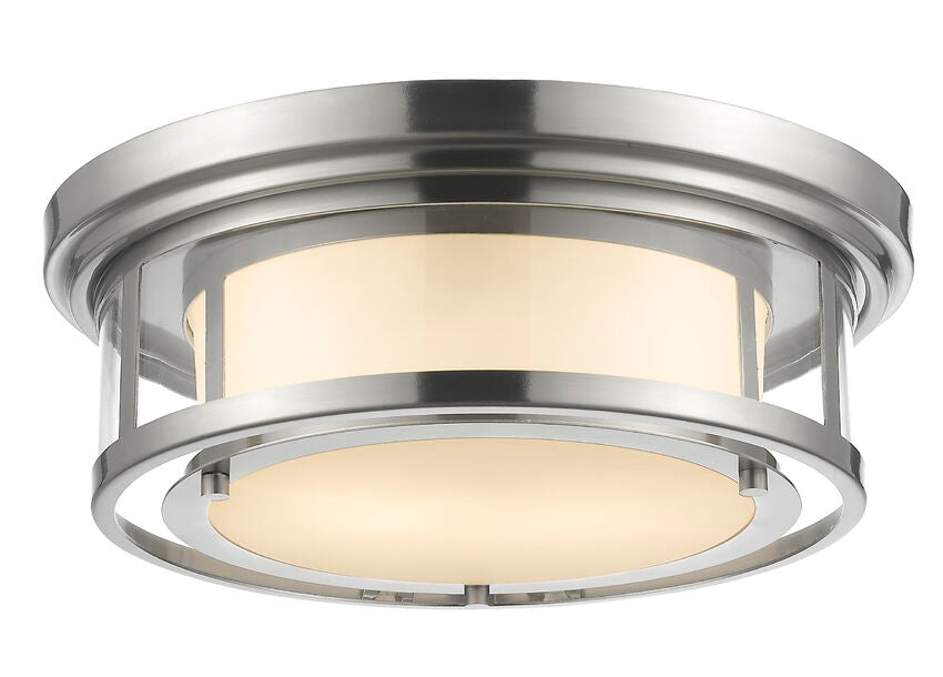 Z-Lite Luna 16" 2-Light Brushed Nickel Flush Mount Lighting With Matte Opal Glass Shade