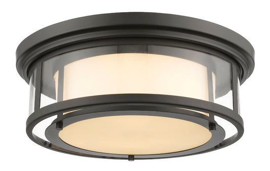 Z-Lite Luna 18" 3-Light Bronze Flush Mount Lighting With Matte Opal Glass Shade