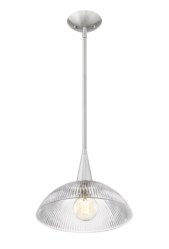 Z-Lite Lunelle 12" 1-Light Brushed Nickel Steel Frame Clear Glass Shade Pendant Light