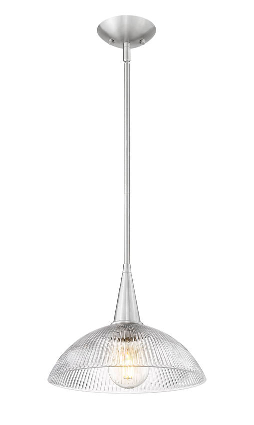 Z-Lite Lunelle 12" 1-Light Brushed Nickel Steel Frame Clear Glass Shade Pendant Light