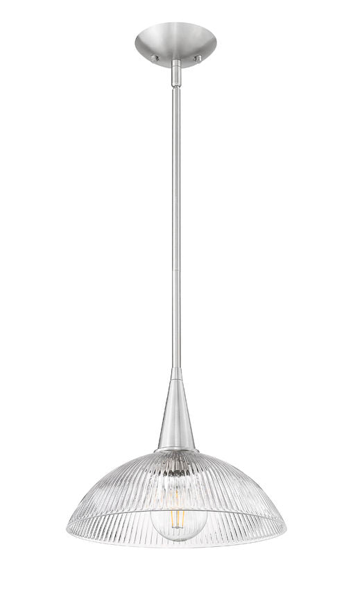Z-Lite Lunelle 12" 1-Light Brushed Nickel Steel Frame Clear Glass Shade Pendant Light
