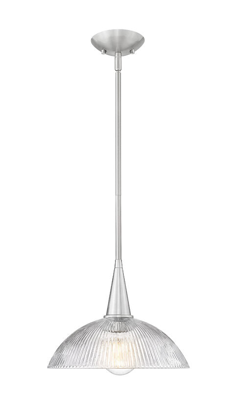 Z-Lite Lunelle 12" 1-Light Brushed Nickel Steel Frame Clear Glass Shade Pendant Light