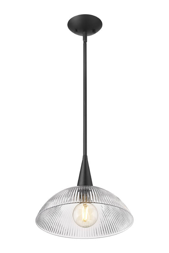 Z-Lite Lunelle 12" 1-Light Matte Black Steel Frame Clear Glass Shade Pendant Light