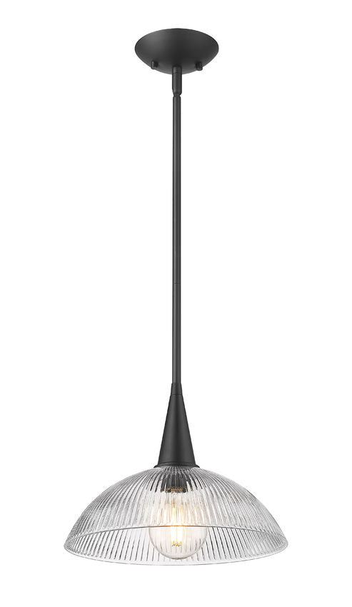 Z-Lite Lunelle 12" 1-Light Matte Black Steel Frame Clear Glass Shade Pendant Light