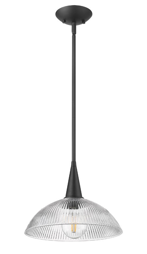 Z-Lite Lunelle 12" 1-Light Matte Black Steel Frame Clear Glass Shade Pendant Light