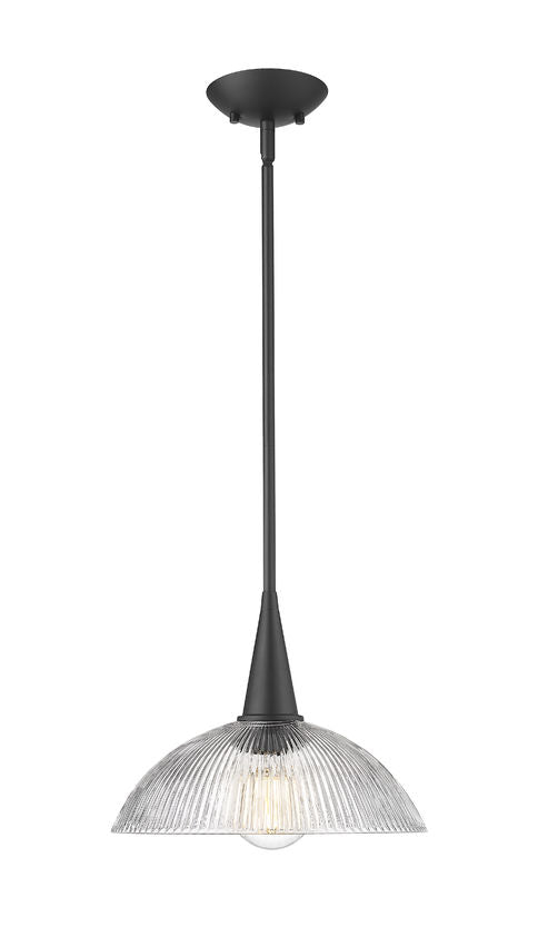 Z-Lite Lunelle 12" 1-Light Matte Black Steel Frame Clear Glass Shade Pendant Light
