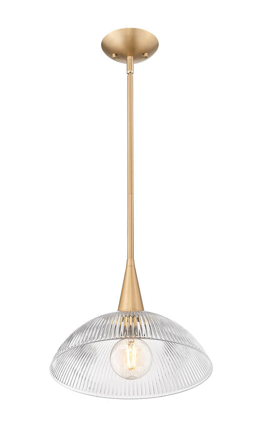 Z-Lite Lunelle 12" 1-Light Modern Gold Steel Frame Clear Glass Shade Pendant Light