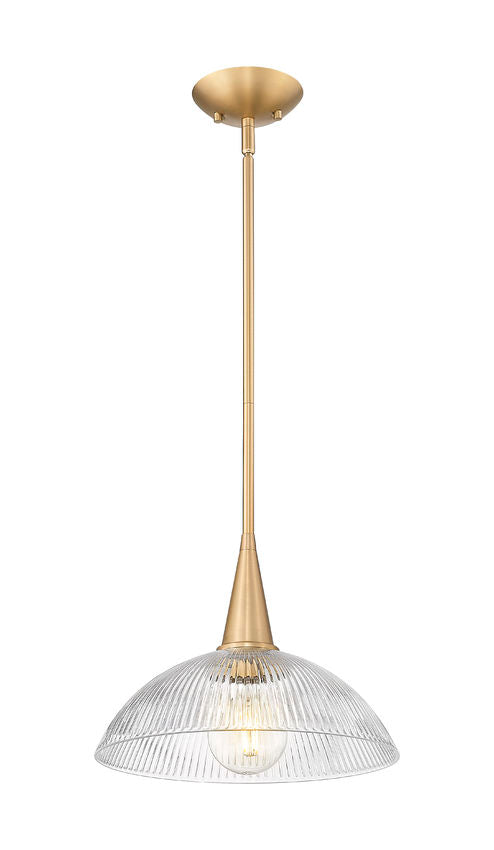 Z-Lite Lunelle 12" 1-Light Modern Gold Steel Frame Clear Glass Shade Pendant Light