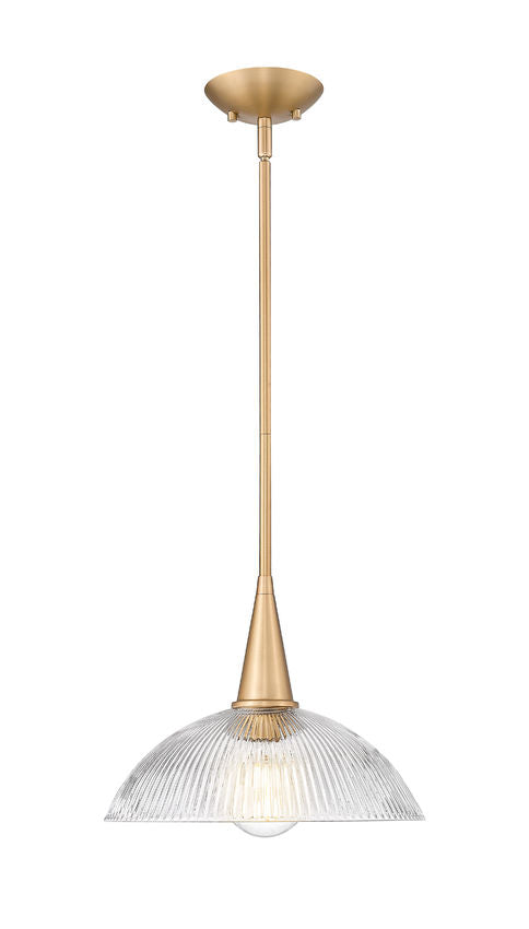 Z-Lite Lunelle 12" 1-Light Modern Gold Steel Frame Clear Glass Shade Pendant Light