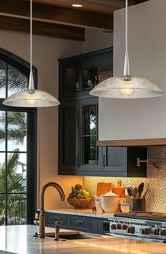 Z-Lite Lunelle 18" 1-Light Brushed Nickel Frame Clear Glass Shade Pendant Light