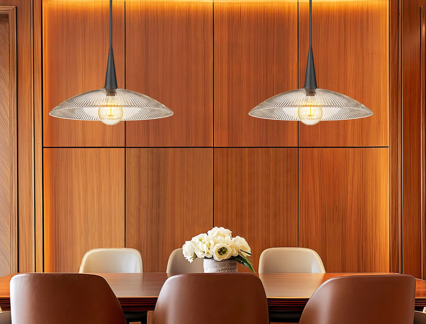 Z-Lite Lunelle 24" 1-Light Matte Black Frame Clear Glass Shade Pendant Light