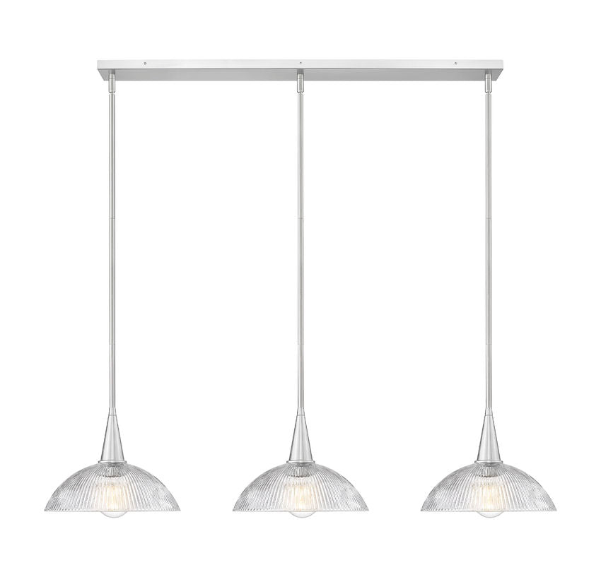 Z-Lite Lunelle 52" 3-Light Brushed Nickel Steel Frame Clear Glass Shade Linear Chandellier