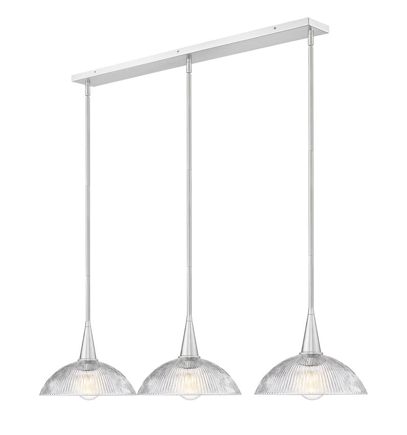 Z-Lite Lunelle 52" 3-Light Brushed Nickel Steel Frame Clear Glass Shade Linear Chandellier