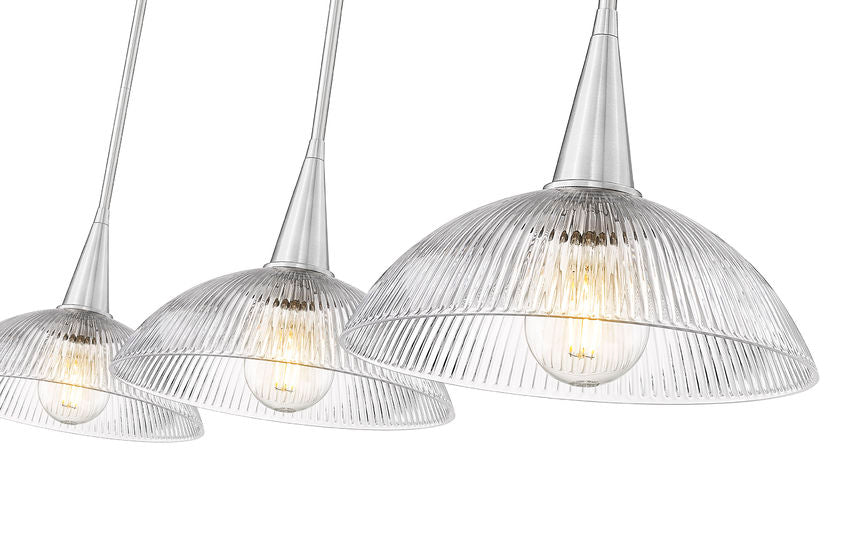 Z-Lite Lunelle 52" 3-Light Brushed Nickel Steel Frame Clear Glass Shade Linear Chandellier