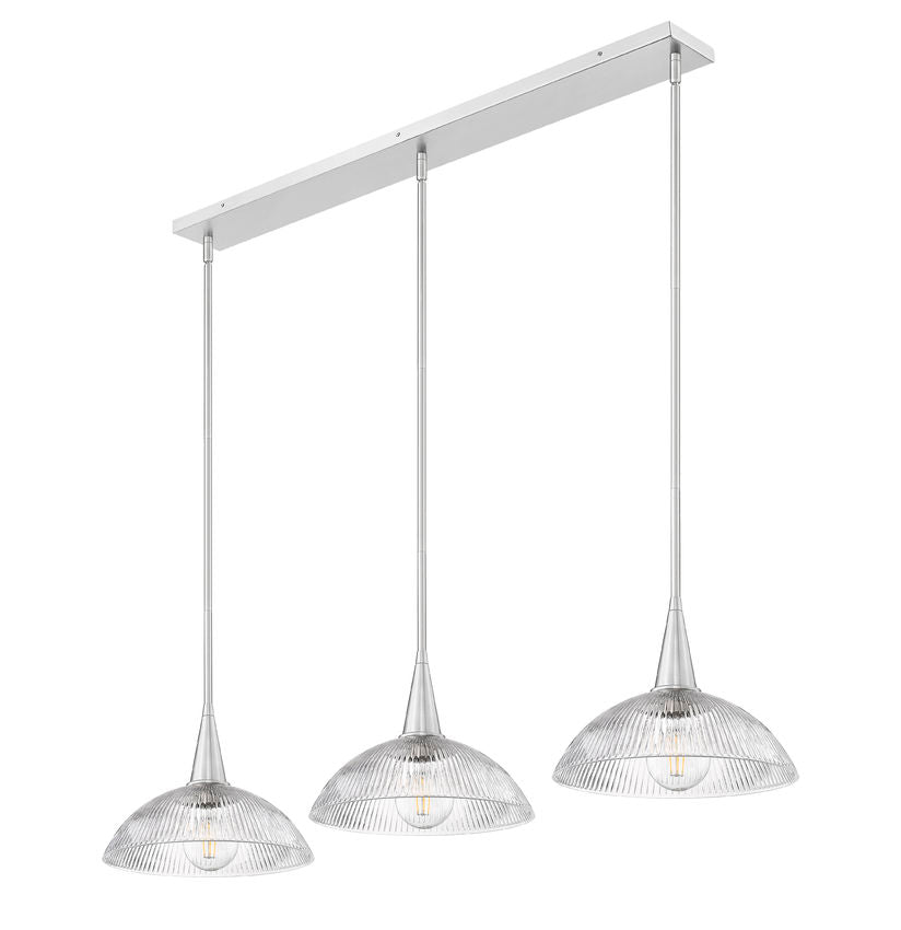 Z-Lite Lunelle 52" 3-Light Brushed Nickel Steel Frame Clear Glass Shade Linear Chandellier