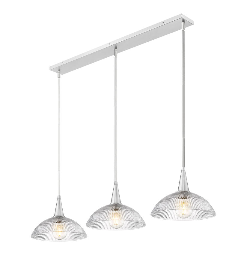 Z-Lite Lunelle 52" 3-Light Brushed Nickel Steel Frame Clear Glass Shade Linear Chandellier