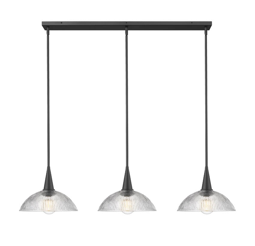 Z-Lite Lunelle 52" 3-Light Matte Black Steel Frame Clear Glass Shade Linear Chandellier