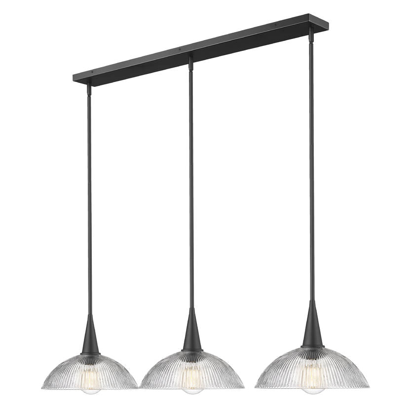 Z-Lite Lunelle 52" 3-Light Matte Black Steel Frame Clear Glass Shade Linear Chandellier