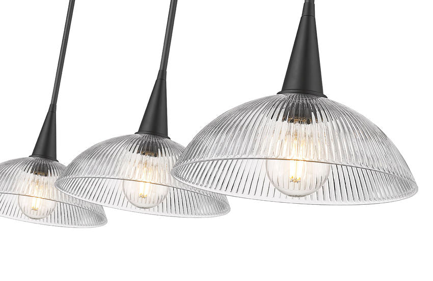 Z-Lite Lunelle 52" 3-Light Matte Black Steel Frame Clear Glass Shade Linear Chandellier