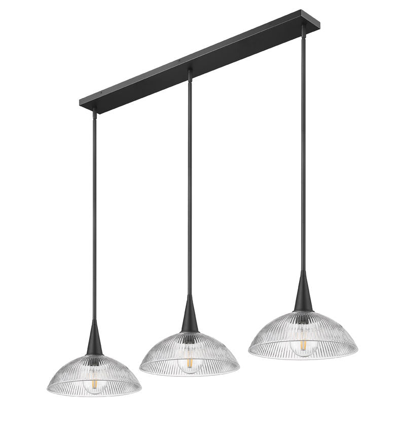 Z-Lite Lunelle 52" 3-Light Matte Black Steel Frame Clear Glass Shade Linear Chandellier