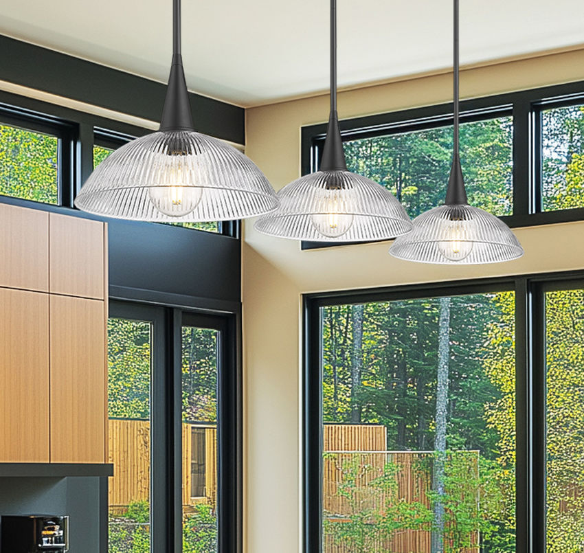 Z-Lite Lunelle 52" 3-Light Matte Black Steel Frame Clear Glass Shade Linear Chandellier