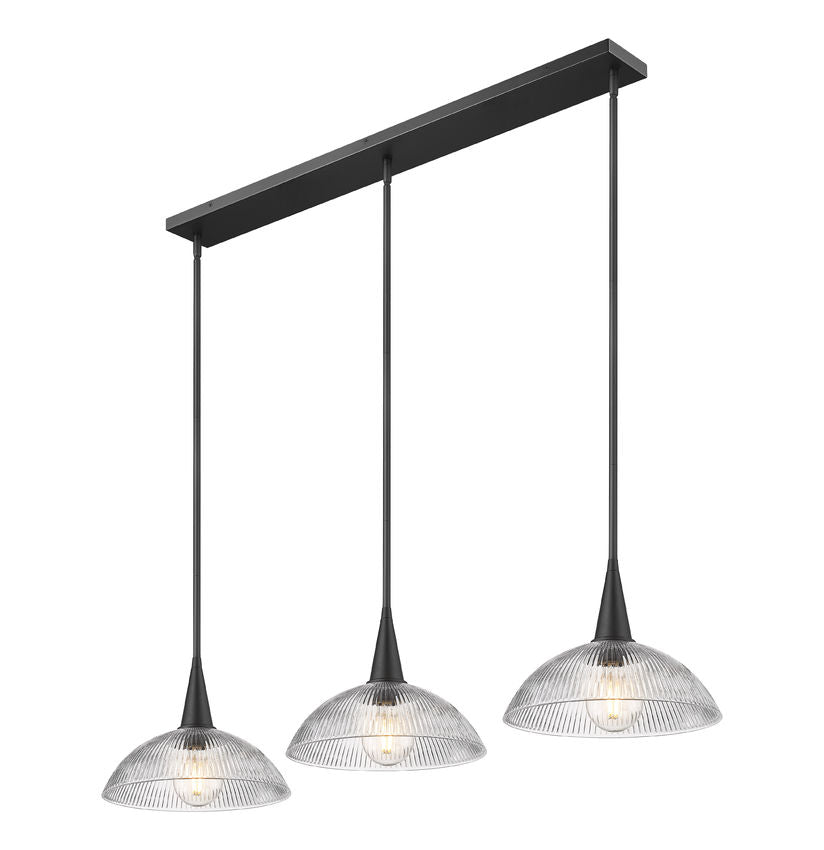 Z-Lite Lunelle 52" 3-Light Matte Black Steel Frame Clear Glass Shade Linear Chandellier