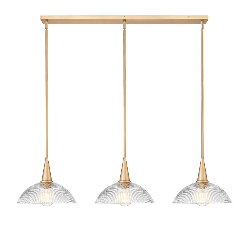 Z-Lite Lunelle 52" 3-Light Modern Gold Steel Frame Clear Glass Shade Linear Chandellier