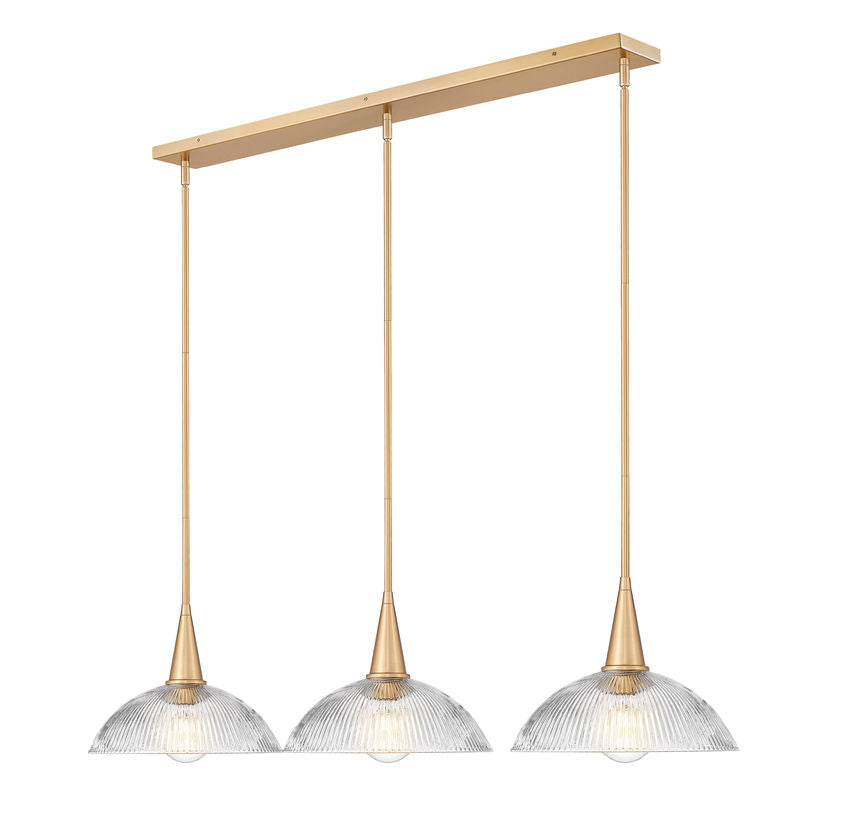 Z-Lite Lunelle 52" 3-Light Modern Gold Steel Frame Clear Glass Shade Linear Chandellier