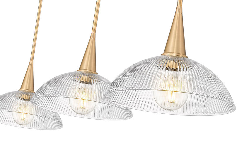 Z-Lite Lunelle 52" 3-Light Modern Gold Steel Frame Clear Glass Shade Linear Chandellier