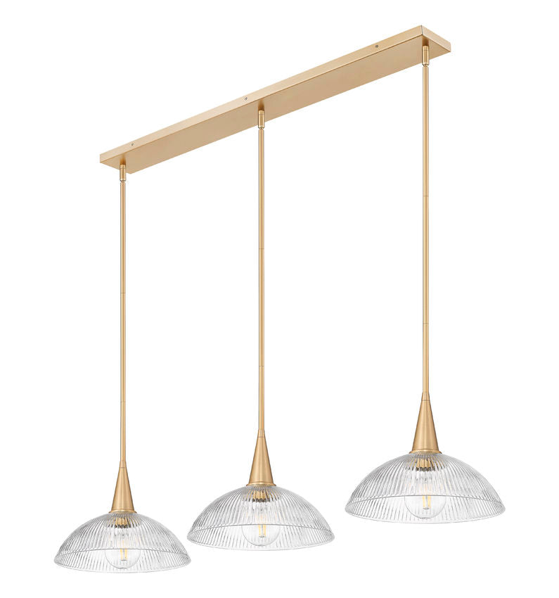 Z-Lite Lunelle 52" 3-Light Modern Gold Steel Frame Clear Glass Shade Linear Chandellier