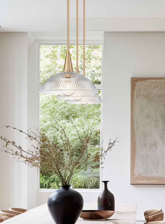 Z-Lite Lunelle 52" 3-Light Modern Gold Steel Frame Clear Glass Shade Linear Chandellier