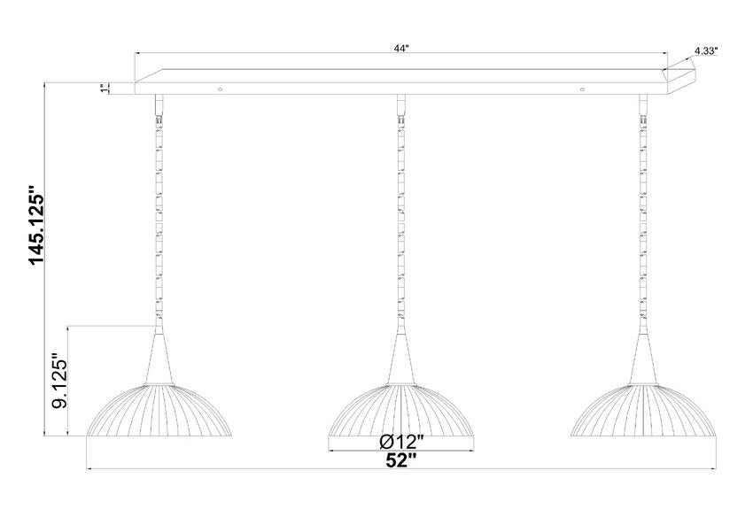 Z-Lite Lunelle 52" 3-Light Modern Gold Steel Frame Clear Glass Shade Linear Chandellier