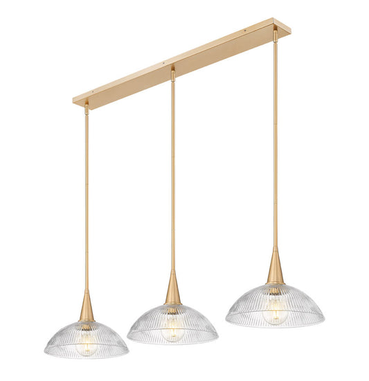 Z-Lite Lunelle 52" 3-Light Modern Gold Steel Frame Clear Glass Shade Linear Chandellier