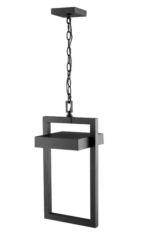 Z-Lite Luttrel 11" 1-Light LED Black Aluminum Outdoor Chain Mount Ceiling Fixture With Frosted Glass Shade