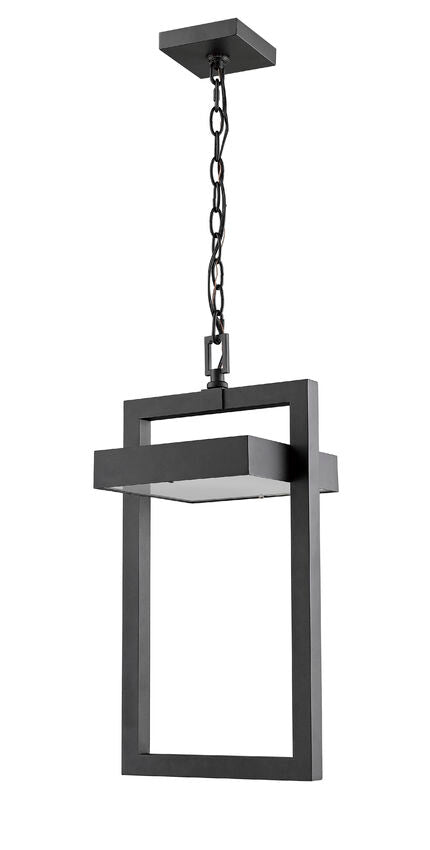 Z-Lite Luttrel 11" 1-Light LED Black Aluminum Outdoor Chain Mount Ceiling Fixture With Frosted Glass Shade