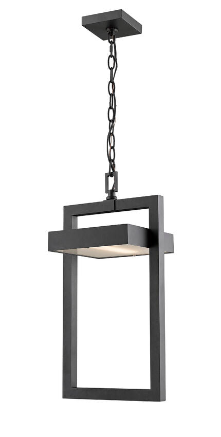 Z-Lite Luttrel 11" 1-Light LED Black Aluminum Outdoor Chain Mount Ceiling Fixture With Frosted Glass Shade