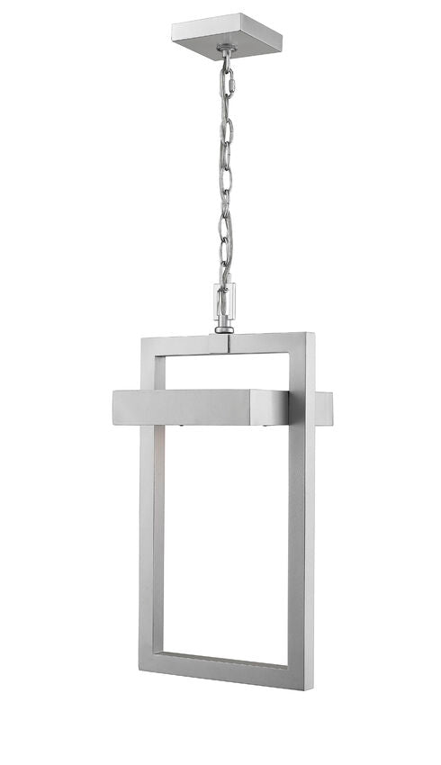 Z-Lite Luttrel 11" 1-Light LED Silver Aluminum Outdoor Chain Mount Ceiling Fixture With Frosted Glass Shade