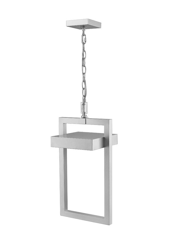 Z-Lite Luttrel 11" 1-Light LED Silver Aluminum Outdoor Chain Mount Ceiling Fixture With Frosted Glass Shade