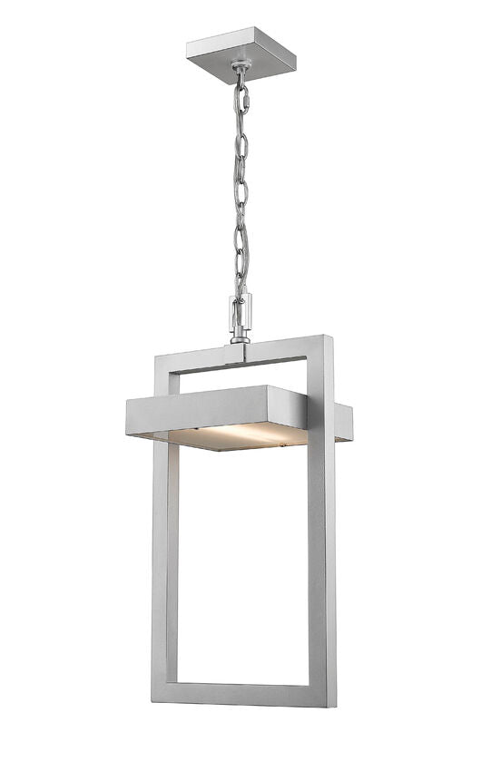 Z-Lite Luttrel 11" 1-Light LED Silver Aluminum Outdoor Chain Mount Ceiling Fixture With Frosted Glass Shade