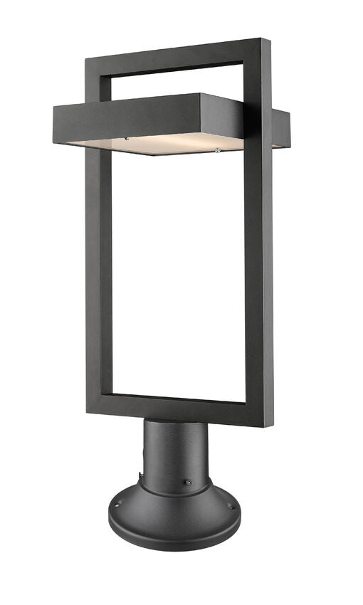 Z-Lite Luttrel 11" W x 24" H 1-Light LED Black Outdoor Post Mount Fixture and Round Pier Mount With Frosted Glass Shade