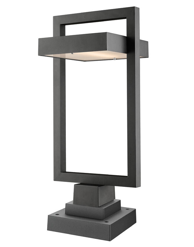 Z-Lite Luttrel 11" W x 24" H 1-Light LED Black Outdoor Post Mount Fixture and Square Pier Mount With Frosted Glass Shade
