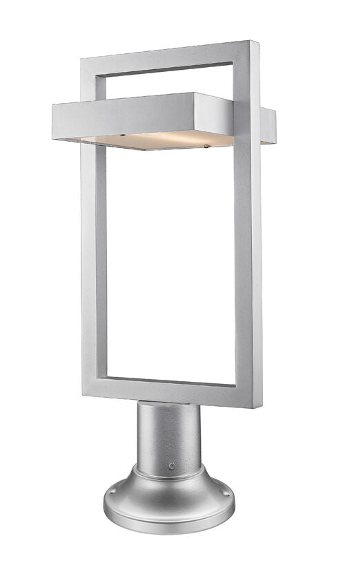 Z-Lite Luttrel 11" W x 24" H 1-Light LED Silver Outdoor Post Mount Fixture and Round Pier Mount With Frosted Glass Shade