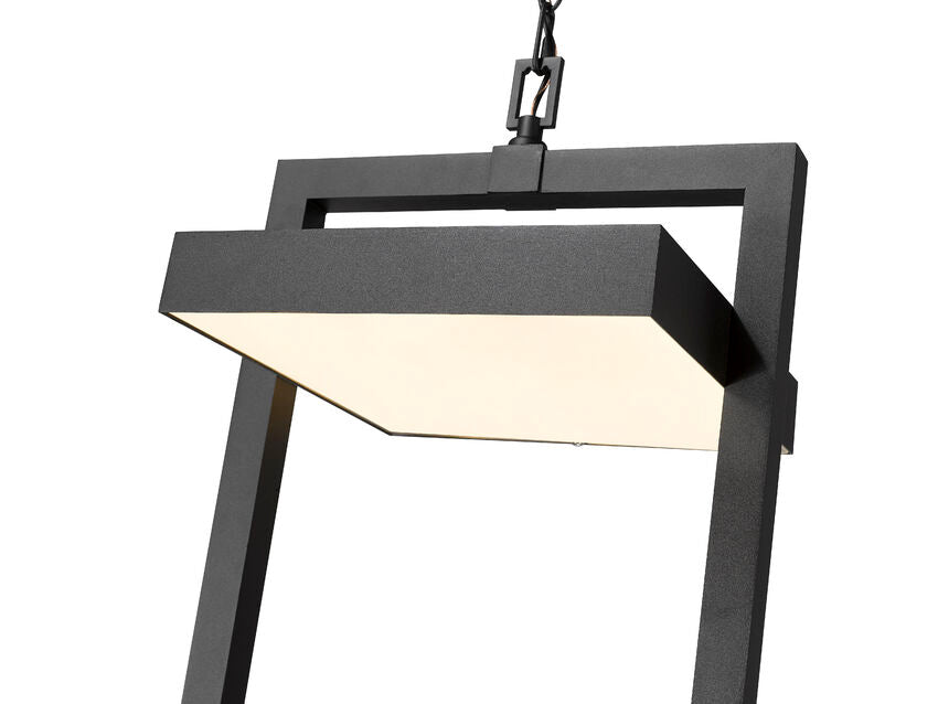 Z-Lite Luttrel 12" 1-Light LED Black Aluminum Outdoor Chain Mount Ceiling Fixture With Sand Blast Glass Shade