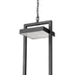 Z-Lite Luttrel 12" 1-Light LED Black Aluminum Outdoor Chain Mount Ceiling Fixture With Sand Blast Glass Shade