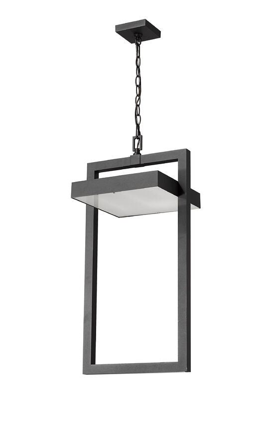 Z-Lite Luttrel 12" 1-Light LED Black Aluminum Outdoor Chain Mount Ceiling Fixture With Sand Blast Glass Shade