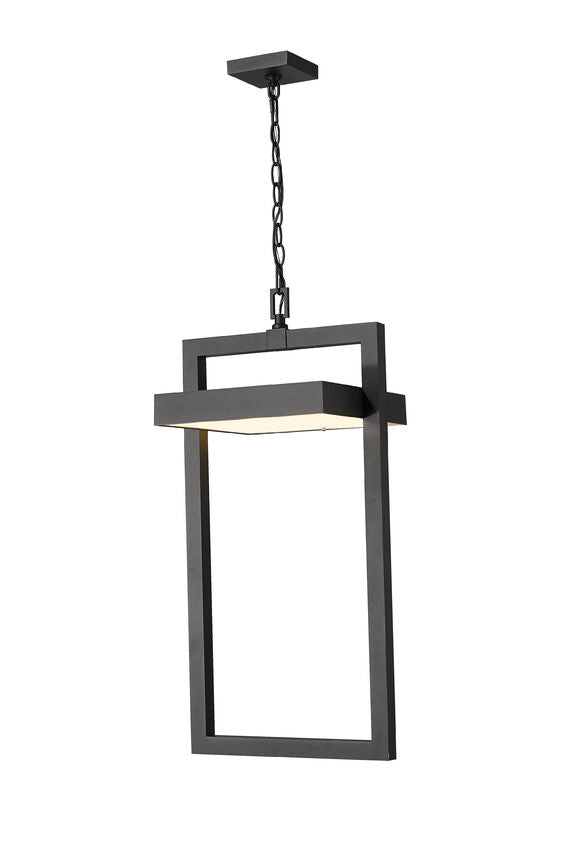 Z-Lite Luttrel 12" 1-Light LED Black Aluminum Outdoor Chain Mount Ceiling Fixture With Sand Blast Glass Shade