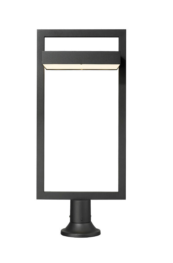 Z-Lite Luttrel 12" 1-Light LED Black Outdoor Post Mount Fixture and Round Pier Mount With Sand Blast Glass Shade